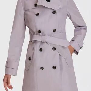 London Fog Double Breasted Trench With Button Off Hood Lavender Women's Large